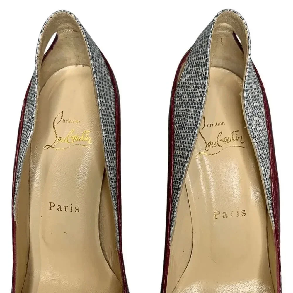 Christian Louboutin Snakeskin Embossed Cutout Pump EU 37 US 7 Red High Heels